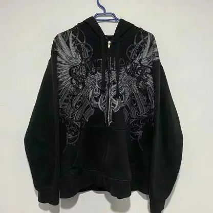 2026 New American Fashion Trend Goth Printed Zipper Hoodie Women Street Hip Hop Punk Rock Sweatshirt Unisex Casual Loose Hoodie, produit gaming premium Fraquane
