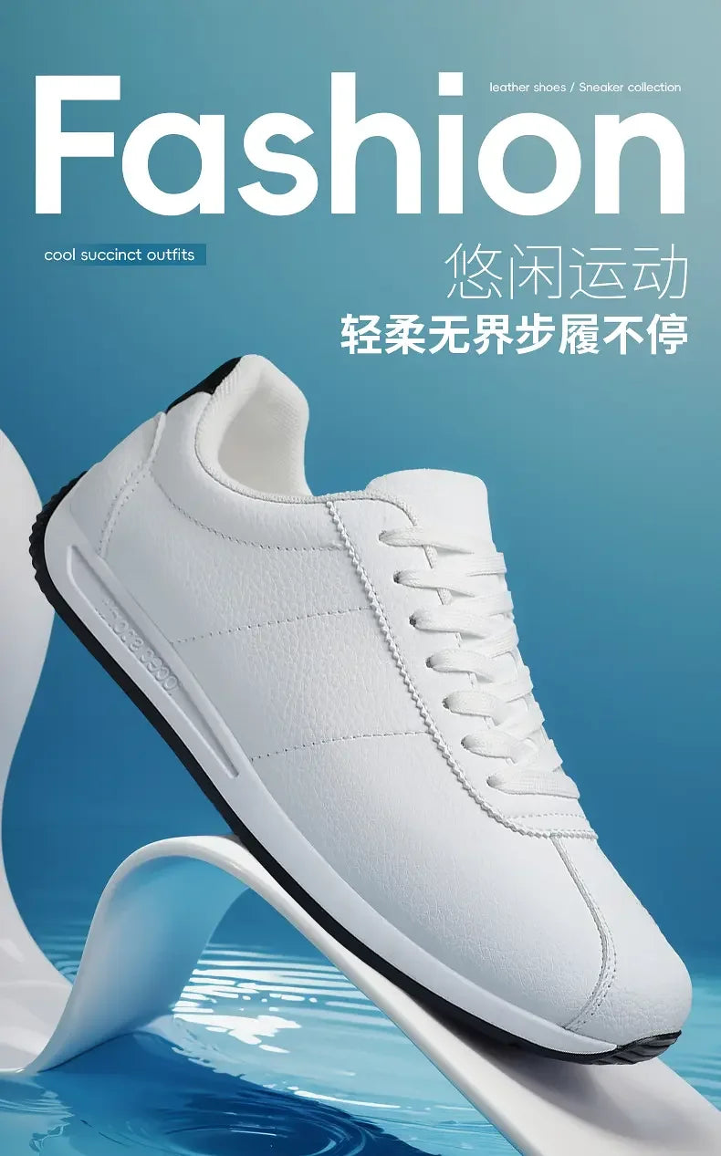 Leisure Running Summer Fashion Anti Slip Mountaineering PU Leather Sports Shoes Tennis Trend  Hot Selling Men White Flat Shoes