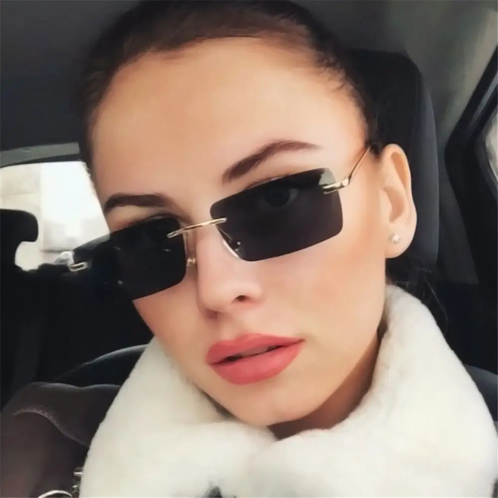 Fashion Rimless Rectangle Sunglasses Women Luxury Design Sun Glasses Ladies Retro Gradient Eyewear Summer UV400 Sun Shades