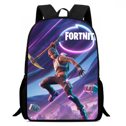Mochila leve Fortnite Cartoon de 15 polegadas com alças ajustáveis para crianças, saco escolar diário para meninos e meninas dos 5 aos 9 anos