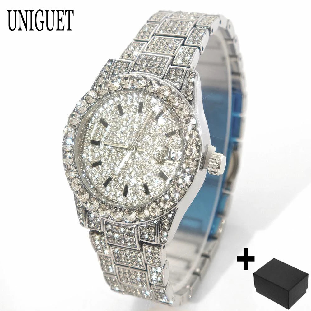 Hot Fashion Luxury Brand UNIGUET Womens Watch Elegant Pink Diamond Small Dial BlingBling Quartz Ladies Mini Iced Wristwatch Gift