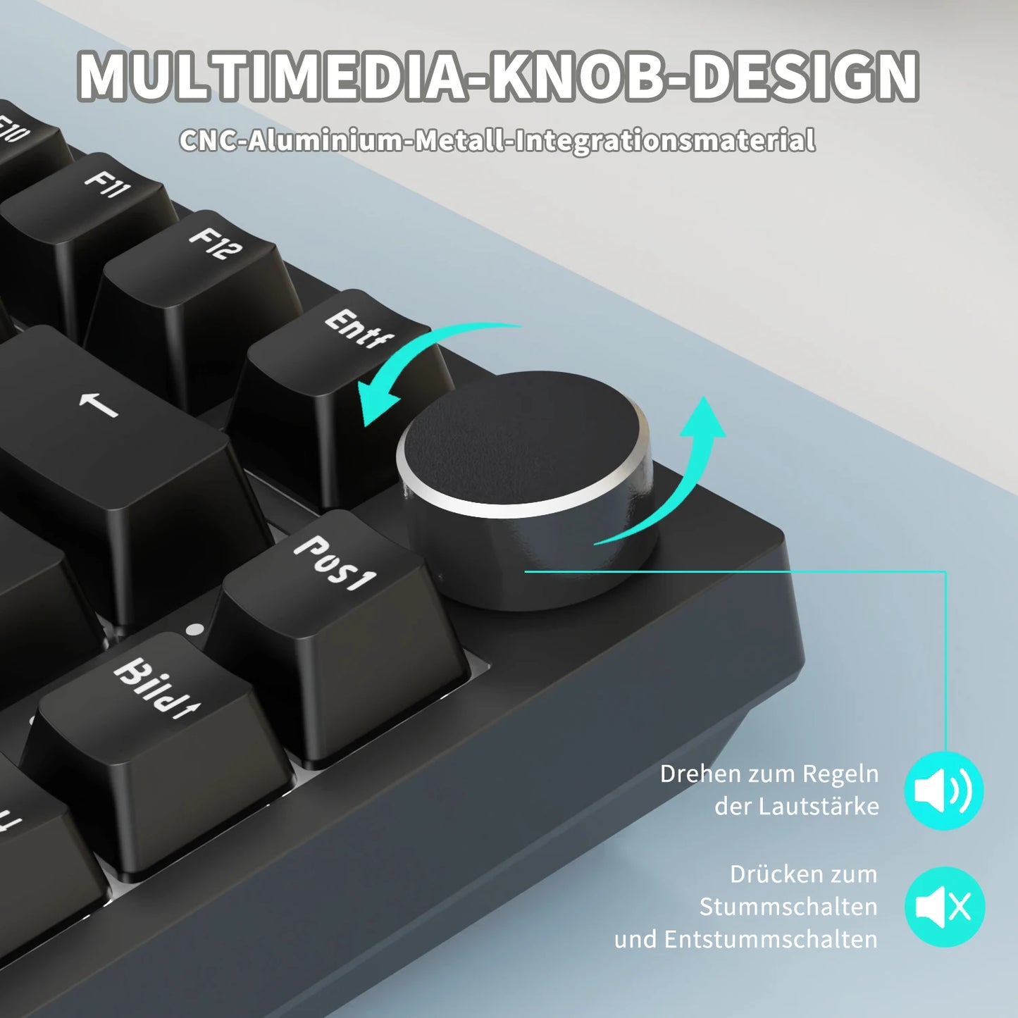German Version Ajazz Ak820 Gaming Mechanical Keyboard, German Keyboard, ISO-DE Layout Qwertz Hot-Swappable Volume Knob, Holiday Gift