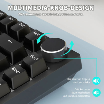 German Version Ajazz Ak820 Gaming Mechanical Keyboard, German Keyboard, ISO-DE Layout Qwertz Hot-Swappable Volume Knob, Holiday Gift