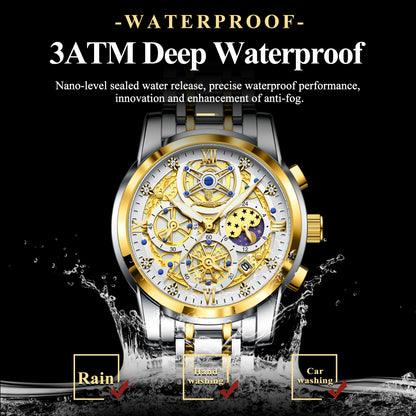 POEDAGAR Top Fashion Men's Watches Stainless Steel Date Chronograph Business Quartz Men Wristwatch Waterproof Luminous Man Watch