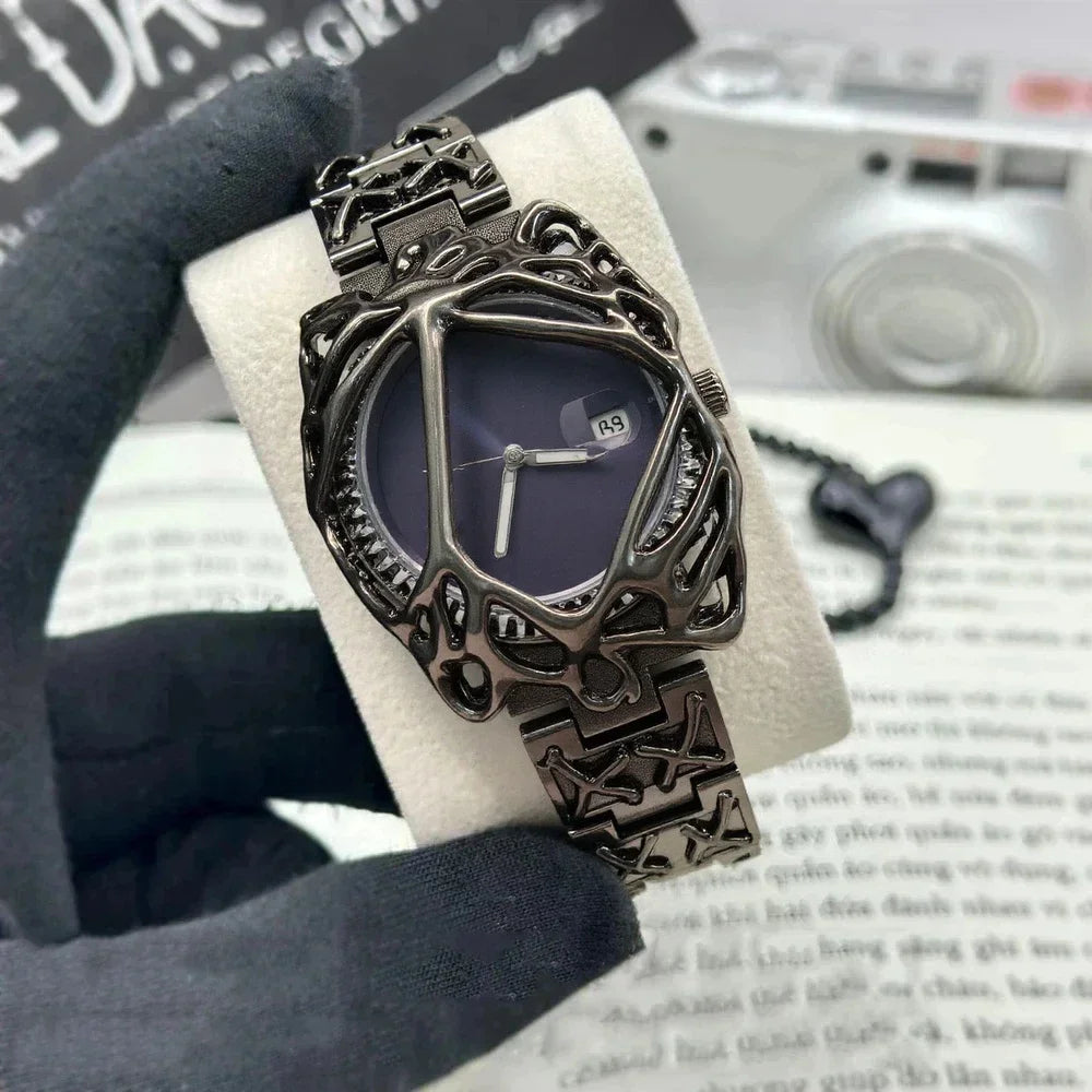 Fashion Y2K Antique Alabaster Quartz Watch Men Retro Black Strap Red Medieval Old Unique Creative Men Watches Luminous AAA Clock