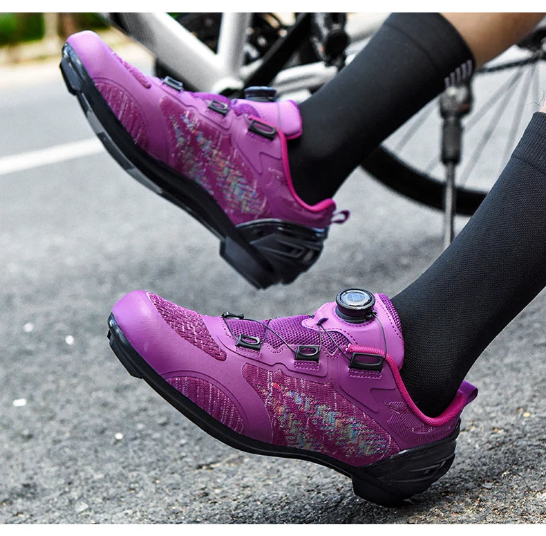 Scarpe da ciclismo MTB uomo donna T03 viola traspiranti, a sgancio rapido, per ciclismo su strada, sport outdoor, racing e allenamento