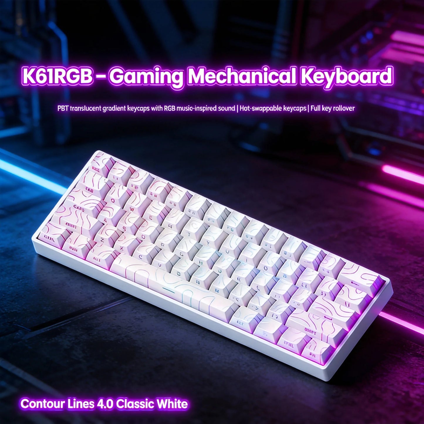 Teclado mecânico portátil com fio K61, Phantom RGB colorido, resposta de nível gaming, design ergonómico, adequado para gaming e escritório