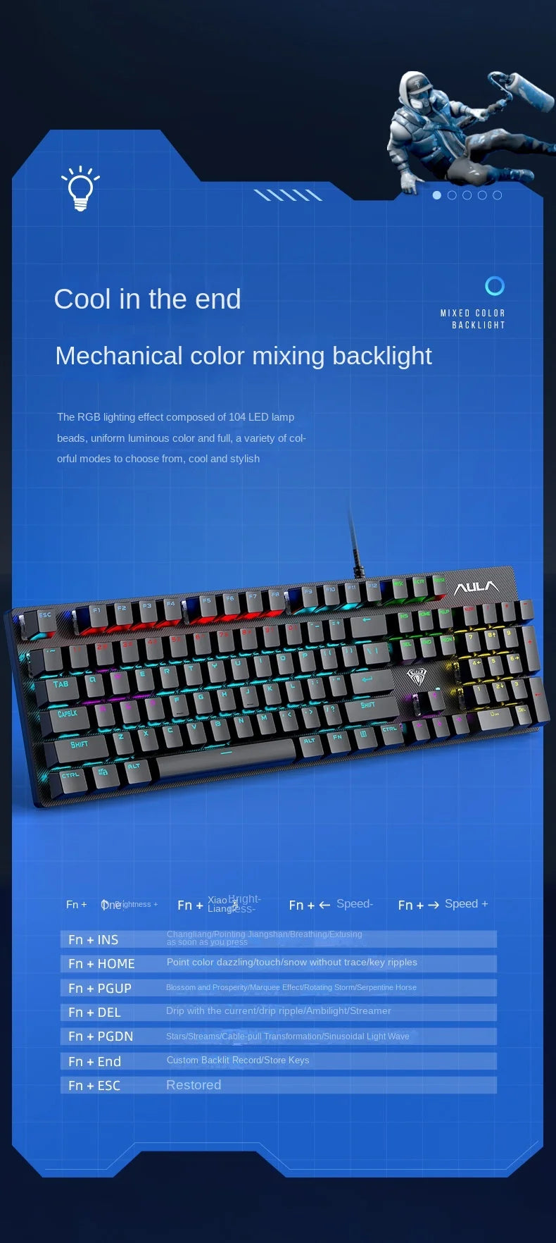 Wired Mechanical keyboard Gamer USB Keyboards gaming Backlit Musical 100% Computer 104 keys keyboard Ergonomic PC keyboard
