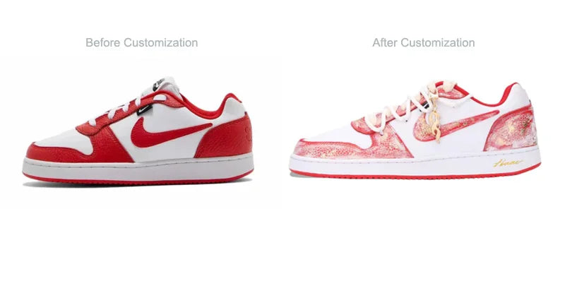 Custom Sneakers Nike EBERNON "Fiery Red Snake"  Gold Foil Craft  Vintage Distressed  Wear-Resistant  Low-Top Unisex Sneakers
