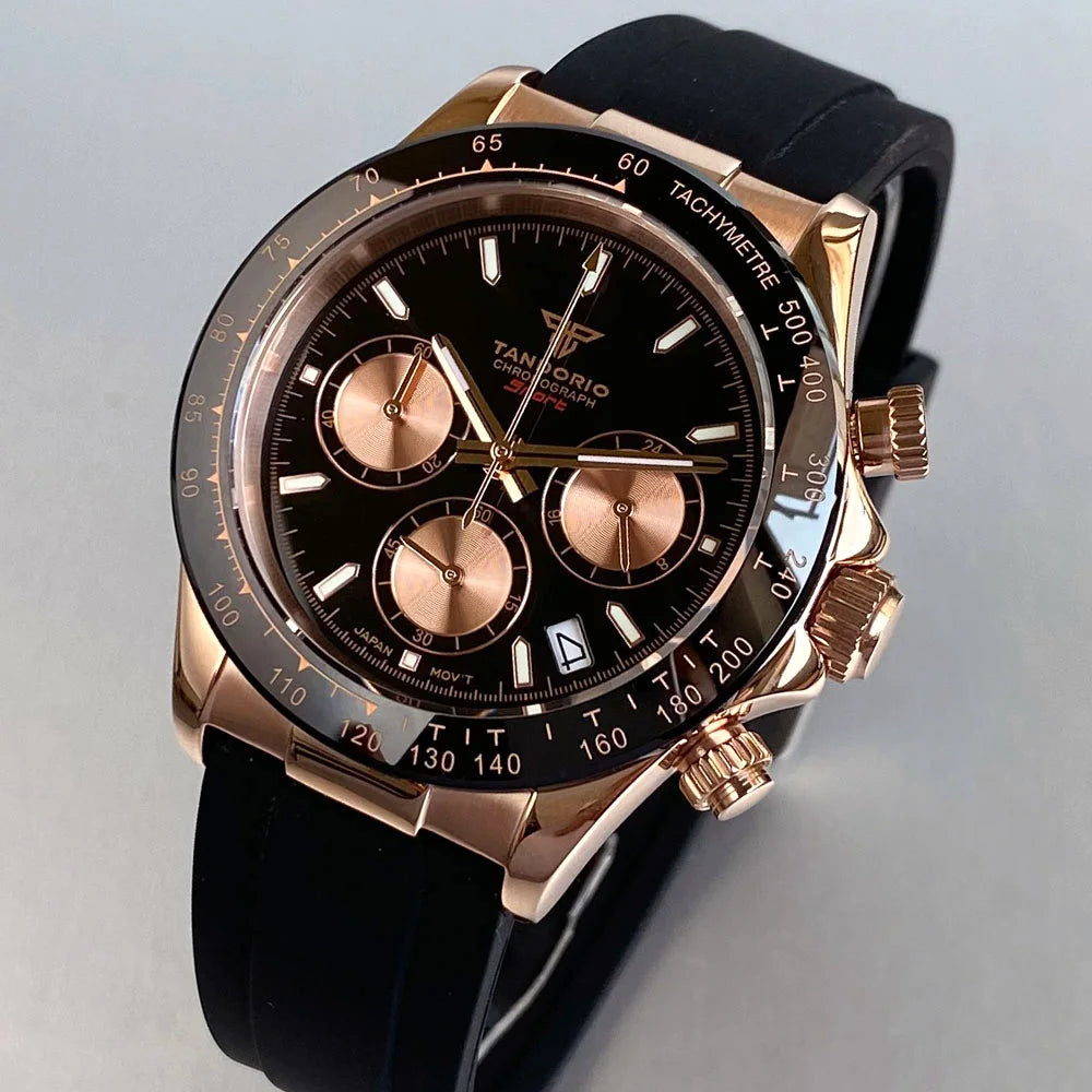 Relógio de Luxo para Homem VK63 com Movimento de Quartzo, Cronógrafo Business, 39mm, Aço/Ouro Rosa, Data, Mostrador Luminescente, Cronógrafo Completo