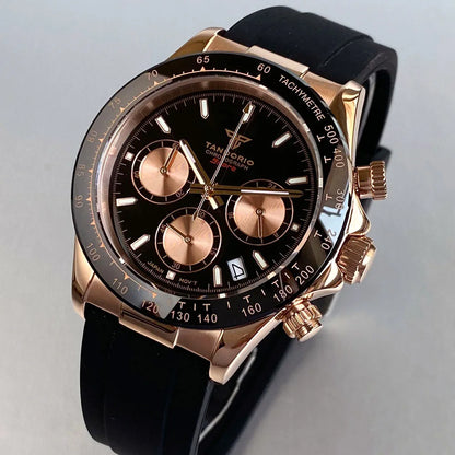 Relógio de Luxo para Homem VK63 com Movimento de Quartzo, Cronógrafo Business, 39mm, Aço/Ouro Rosa, Data, Mostrador Luminescente, Cronógrafo Completo