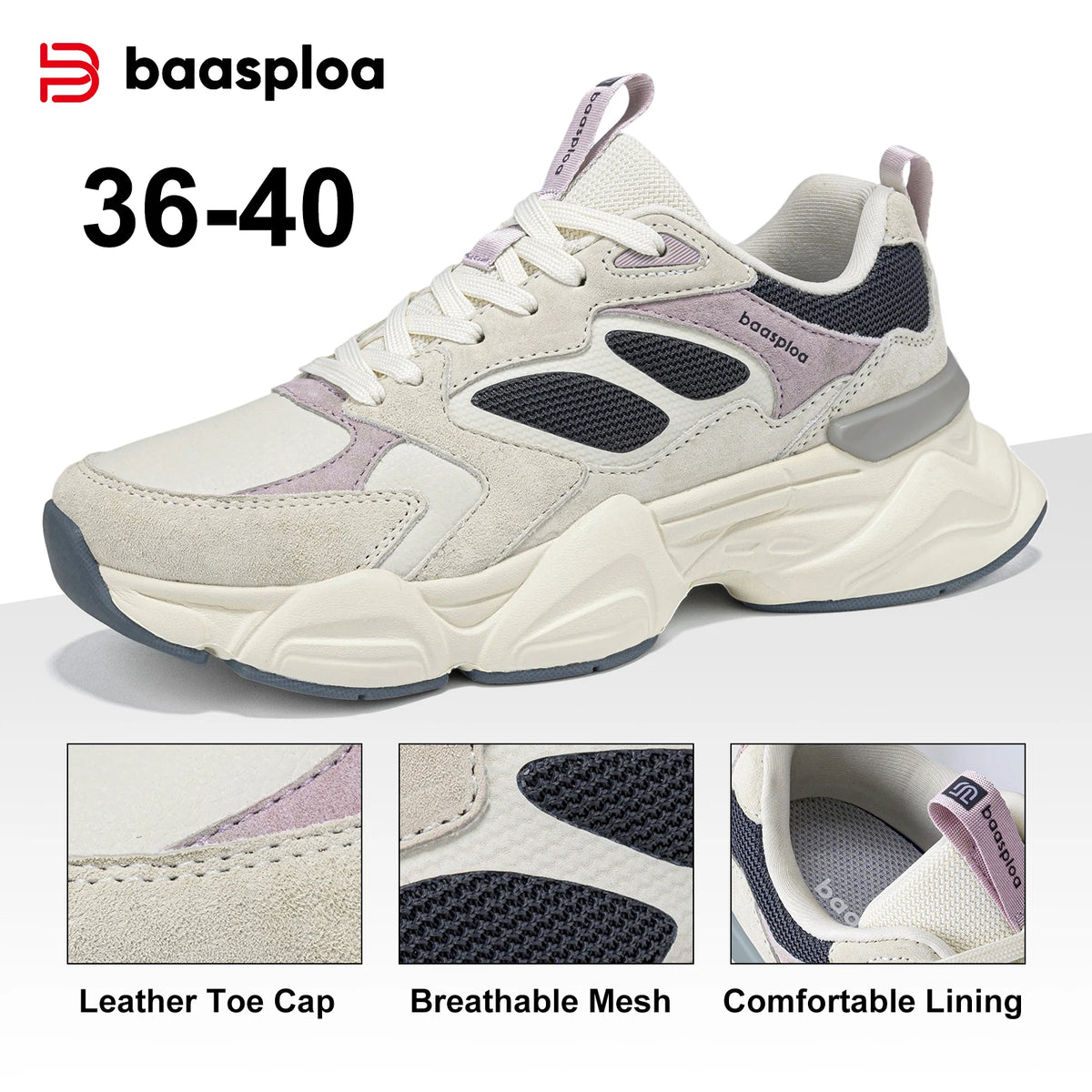 Baasploa Women Running Sneakers Brand Mesh Breathable Comfort Walking Shoes Outdoor Anti-slip Female Casual Jogging Sports Shoes