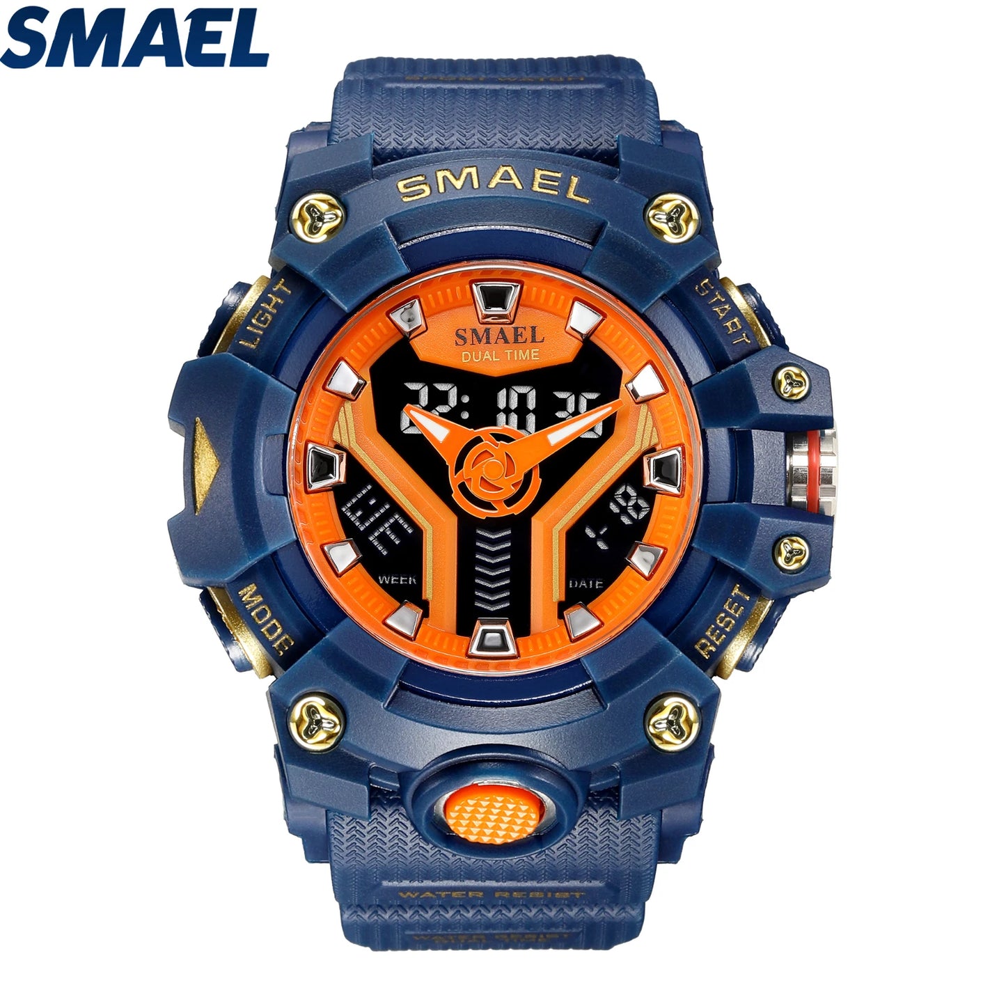 SMAEL 8075 Men's Analog Digital Dual Display Sport Watch - 50M Waterproof LED Backlight Dual Time Alarm Chronograph Stopwatch