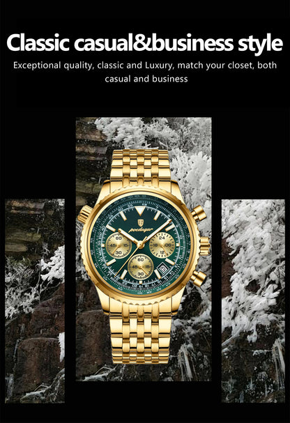 POEDAGAR Trendy Man Watch Chronograph Date Waterproof Luminous Men's Watches Stainless Steel Quartz Sports Luxury Man Wristwatch