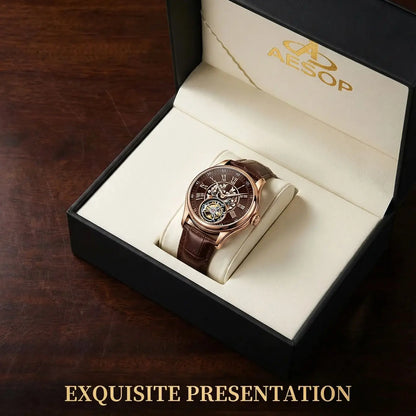 aesop Men's Watch Automatic Movement Mechanical Tourbillon Watch Skeleton Design Stainless Steel Case Waterproof Men's Watch 202
