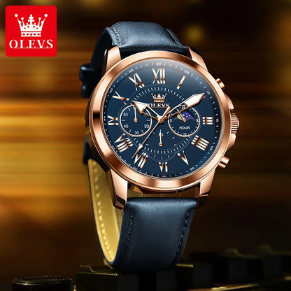 OLEVS 3632 Men Watch Elegant Luxury Sport Quartz Watch Scale Waterproof Luminous Automatic Date Moon Belt Watch Gifts Original
