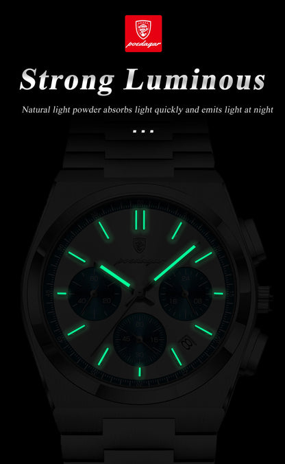 POEDAGAR Fashion Men's Wristwatch Chronograph Date Stainless Steel Quartz Man Clock Waterproof Luminous Business Watches For Men