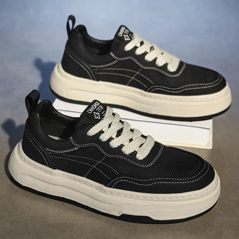 Sneakers da uomo ultraleggere in rete traspirante, scarpe casual alla moda con suola spessa, comode scarpe da ginnastica stringate per camminare tutti i giorni