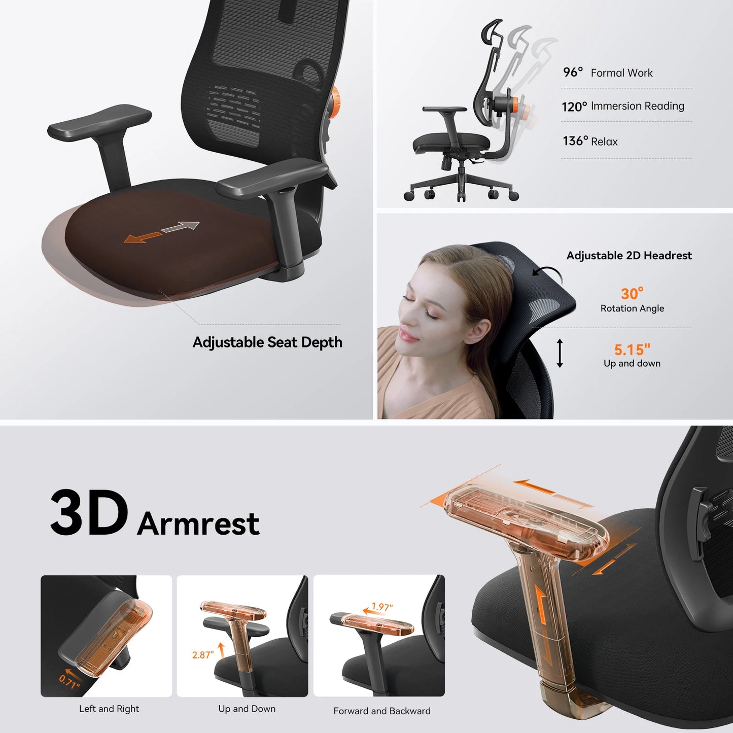 NEWTRAL Ergonomic Office Chair, Auto-Following Backrest, Adaptive Lower Back Support, Adjustable Headrest Seat Depth Computer Chair