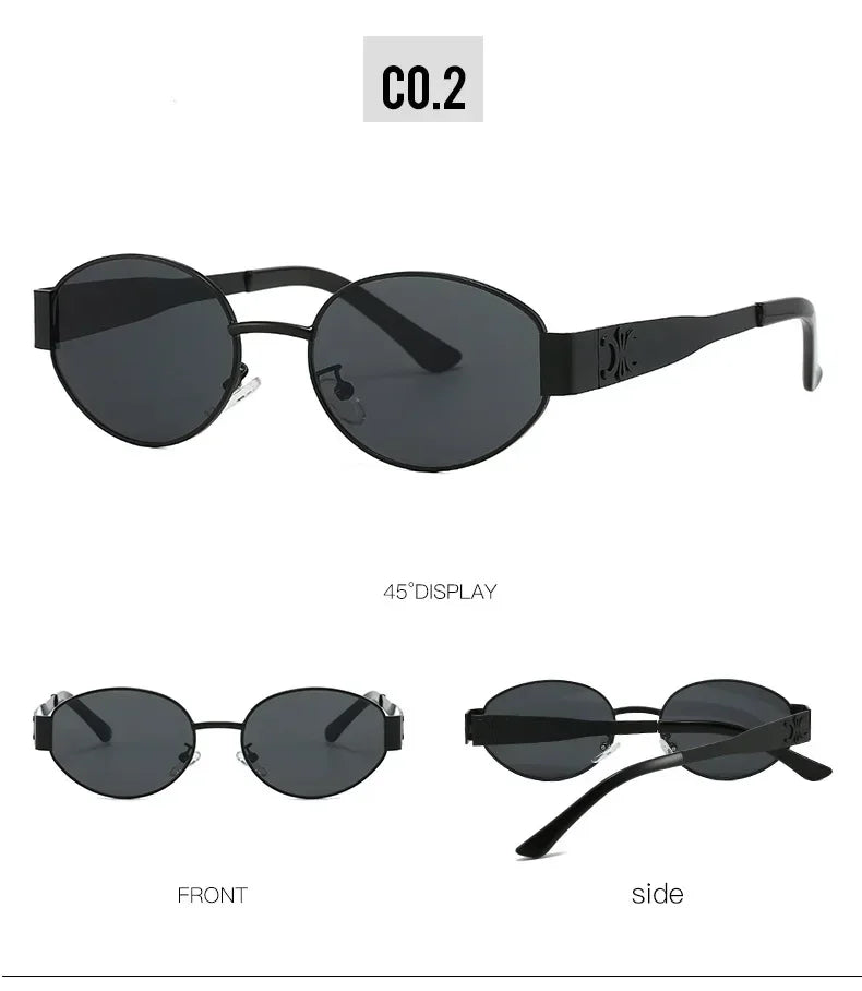Unisex Luxury Metal Sunglasses Designer Fashion Oval Eyewear Shades UV400 Stylish Sun Glasses for Men And Women