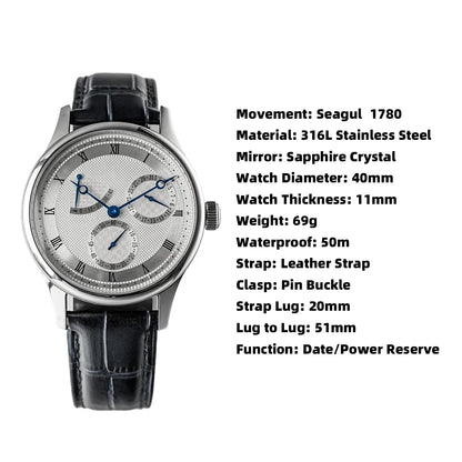 Relógio de Homem Pilot 40mm 1963 Automático Mecânico de Pulso, Movimento Tianjin ST1780, Design Militar, Novo 2024
