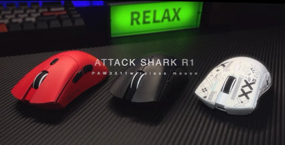 ATTACK SHARK R1 trostruki gaming miš, PixArt PAW3311 senzor, 18000 DPI, 1000hz, 59g, ultralagan za velike ruke, za PC/Mac
