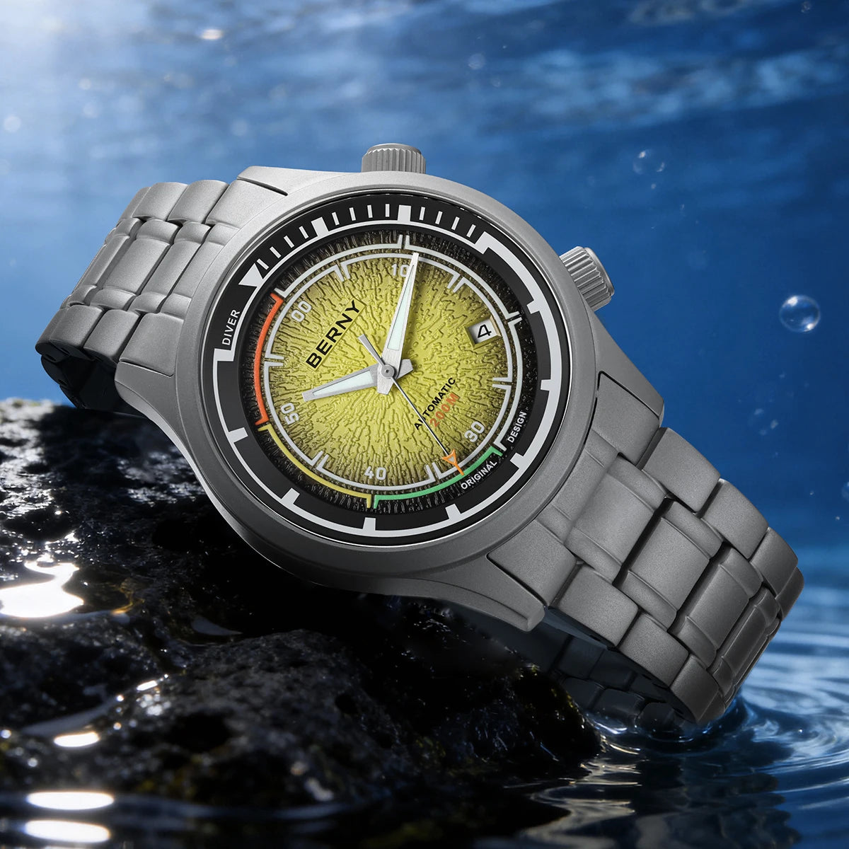 BERNY Titanium Diver Watches for Men 20ATM Super Luminous Automatic Mechanical Men's Dive Watch Sapphire Swim Diving Wristwatch
