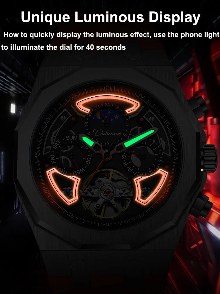 Top Brand Sport Watches with Tourbillon Stainless Steel Rubber Strap Multifunction Dial Automatic Watches Reloj Hombre New