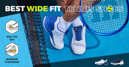 FitVille Pofessional Tennis Shoes for Mens  Soprt Shoes Training Sneakers Anti-Slip Sweat Absorbent Swollen Feet Arch Support