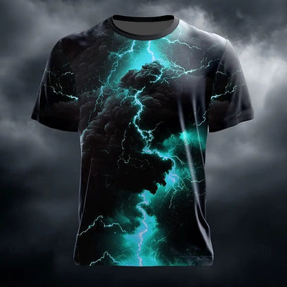 Men's Optical Illusion Lightning T Shirt Short Sleeve T shirt 3D Print Crew Neck Shirt Casual Summer Spring All Seasons Clothing