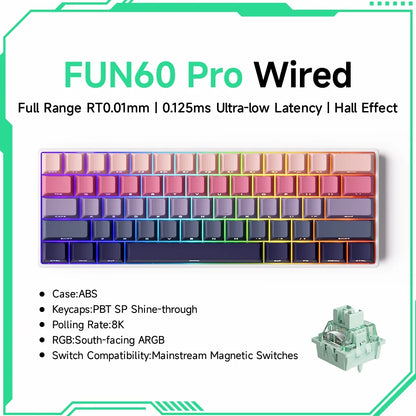 Akko MonsGeek FUN60 mechanische Tastatur mit Magnetschaltern, 60% Gaming-Tastatur, Rapid Trigger 0.01mm, 8K ARGB, HE/TMR Custom-Tastatur