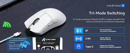 Attack Shark X11 Tri-Mode Gaming Mouse with Magnetic Charging Dock, 22,000 DPI PixArt PAW3311 Wireless Gaming Mouse, Bluetooth, 2.4GHz & Wired RGB Gaming Mouse for PC & Mac