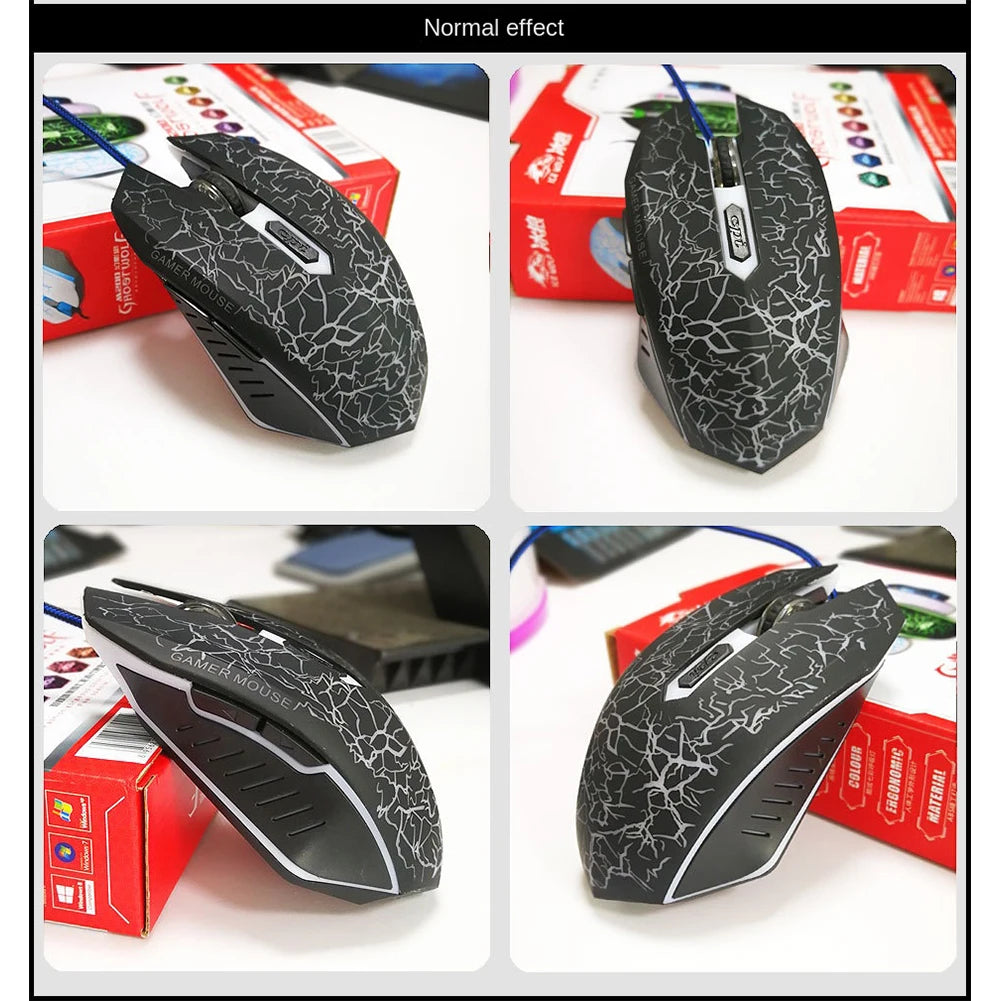 Rato gaming com fios USB 2400 DPI, rato profissional para gamer com retroiluminação LED, rato ergonómico para computador, PC, portátil e MacBook