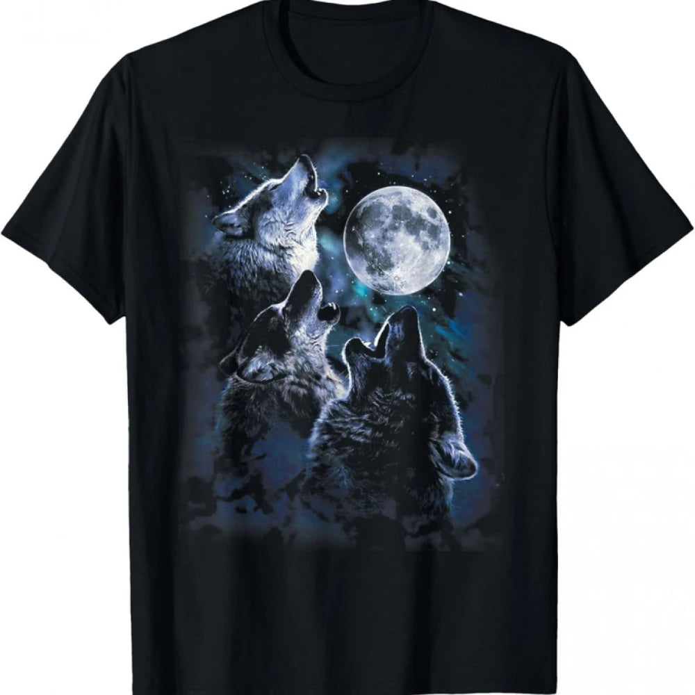 T-shirt homme « Loup bohémien hurlant à la lune » - T-shirt noir à col rond avec motif « Loup et Lune » - Coupe adaptée à une utilisation décontractée en extérieur