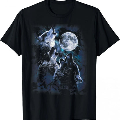 T-shirt homme « Loup bohémien hurlant à la lune » - T-shirt noir à col rond avec motif « Loup et Lune » - Coupe adaptée à une utilisation décontractée en extérieur