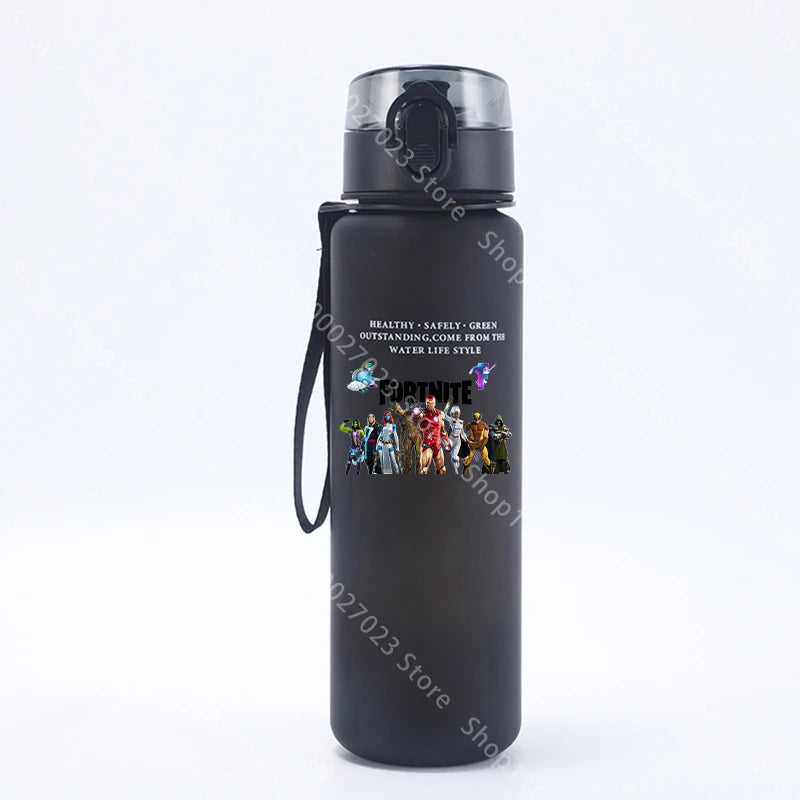 Garrafa de água desportiva Fortnites de 650ML, kawaii, motivacional, à prova de fugas, portátil e reutilizável, para exterior, viagens e ginásio, novo presente giro