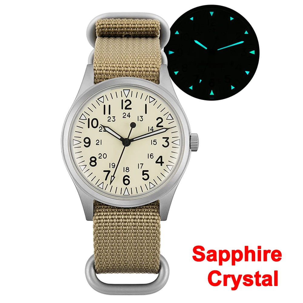 Militado ML07 Military Watch VH31 Quartz Movement Sapphire Crystal Luminous AR Coating Vintage Watches 100m Waterproof