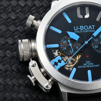 U-Boat Classico 1001 Style Men's Watch Big Dial Stainless Steel Case Rubber Band Luminous Waterproof 1001M Sports Wristwatch