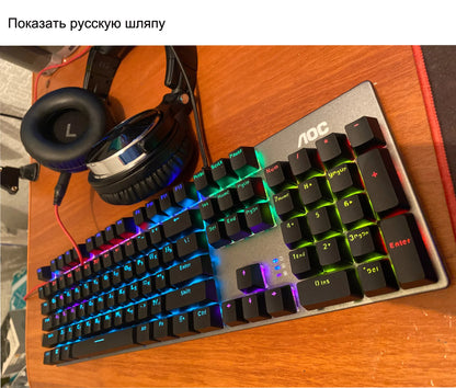 GK410 104 Keys Metal Panel Mechanical Keyboard RGB Light Green Black Tea Axis Esports Full Non-Impact Game Computer Keyboard