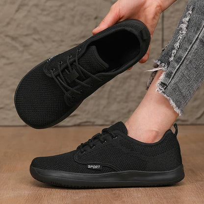 Summer Breathable Women's Flat Shoes Lightweight Mesh Comfortable Walking Shoes Men's Wide Foot Soft Sole Casual Wear Bare Foot