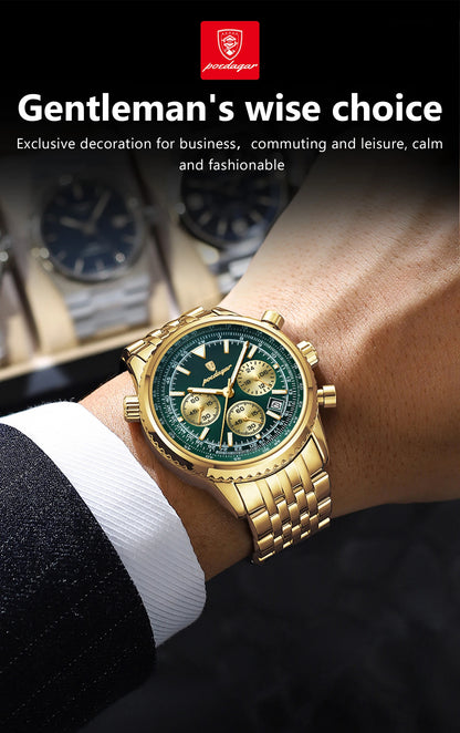 POEDAGAR Trendy Man Watch Chronograph Date Waterproof Luminous Men's Watches Stainless Steel Quartz Sports Luxury Man Wristwatch