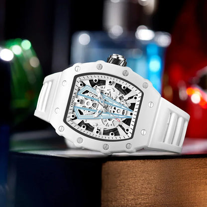 Gift Box Watches for Man ONOLA 3826W Trend White Men Watch Tonneau Calendar Waterproof Silicone Strap Relogios Masculino