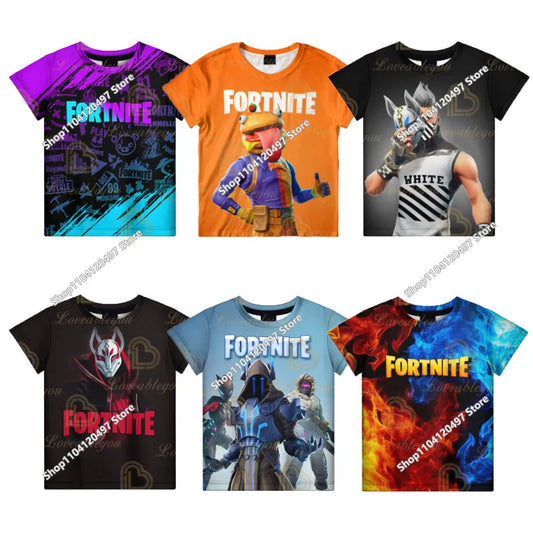 T-shirt de manga curta Fortnites com impressão 3D, estampado cartoon de jogo Battle Royale, roupa para adultos e crianças, T-shirt infantil estilo Harajuku