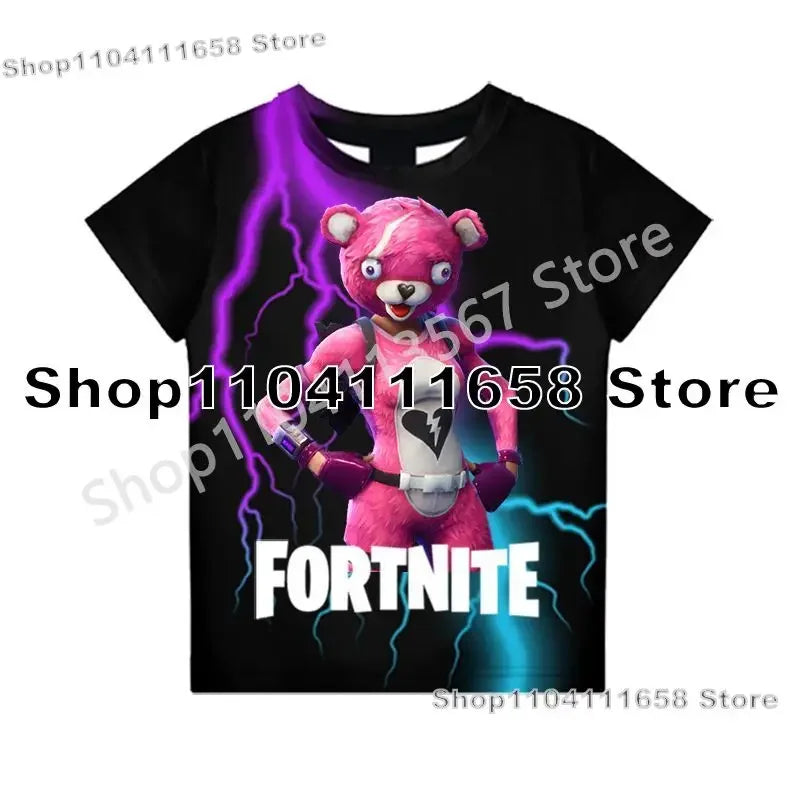 Presentes de Aniversário T-shirt F-Fortnite 3D Print Banana Peely Team Leader Bear para Homem, Tee Battle Royale Gaming, Top de Verão
