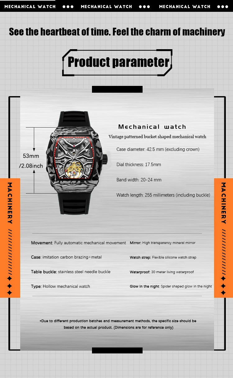 Fully automatic skeleton mechanical watch, fashionable personality, luxury hot men's watch, casual business watch