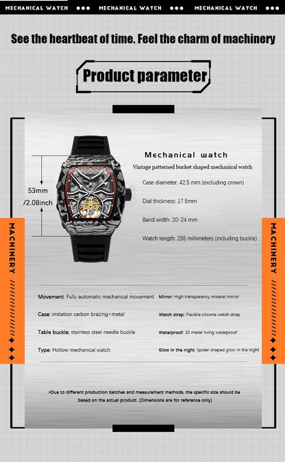 Fully automatic skeleton mechanical watch, fashionable personality, luxury hot men's watch, casual business watch