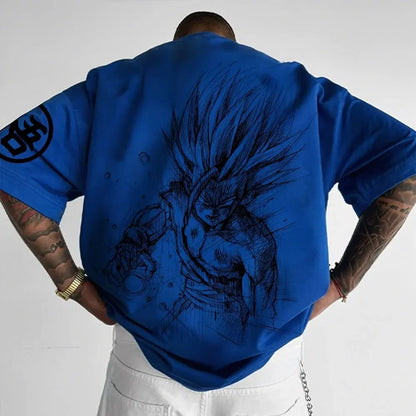 Dragon Ball Animation T-Shirt Men's Summer New Double-Sided Printing Loose Casual Harajuku Trendy Short Sleeve Parent-child Top