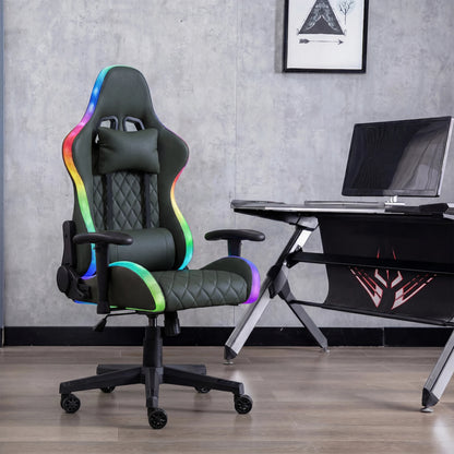 Ergonomic Office Chair with Lumbar Massage, LED RGB Ambient Lighting, and Reclining Backrest, for Home Offices