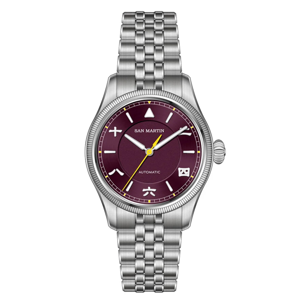 San Martin 39.5mm Retro Chinese Characters Indices Dial Men Pilot Watch YN55 100M Waterproof BGW-X1 Luminous SN0033C