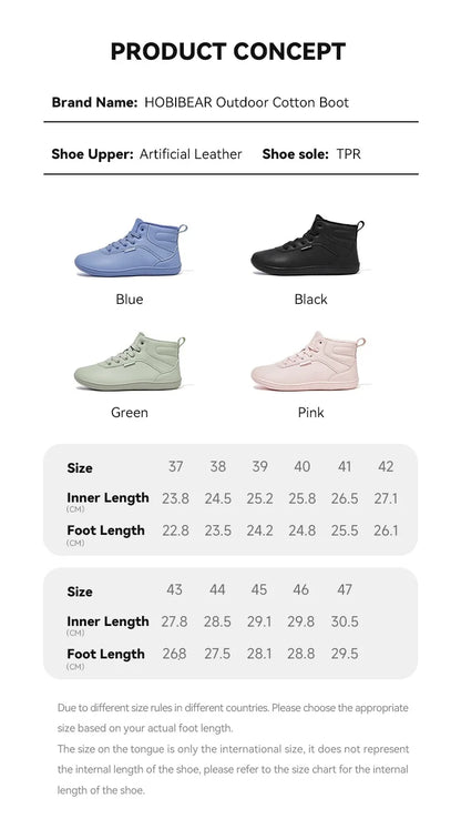 HOBIBEAR Unisex Winter Barefoot Shoes Womens Men Wide Toe Box Faux Fur Lined Ankle Sneakers Artificial Leather Lace Up Shoes